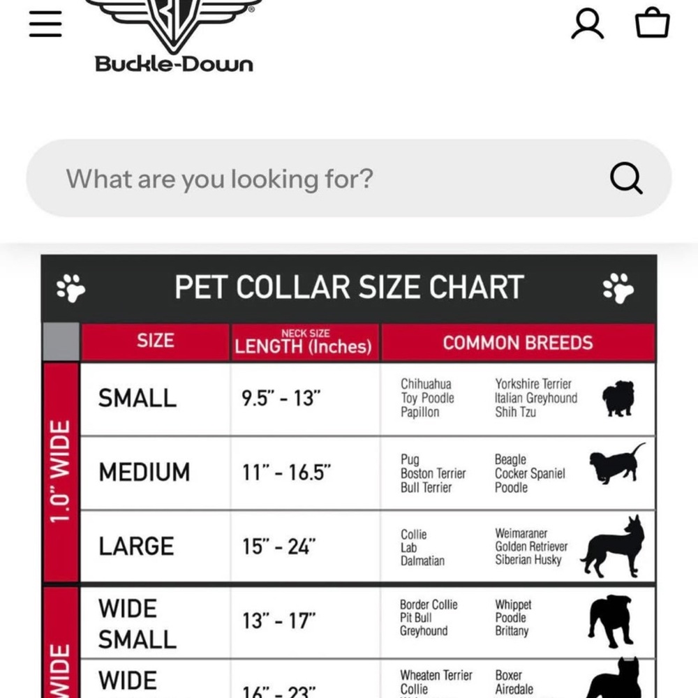 Buckle-Down Pet Collar Size Chart - Picture 5 of 5